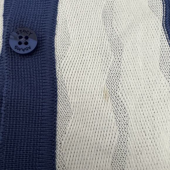 Stacy Adams Mens Knit Button Shirt LGE Blue White Vertical Striped Retro Polo - Picture 6 of 8